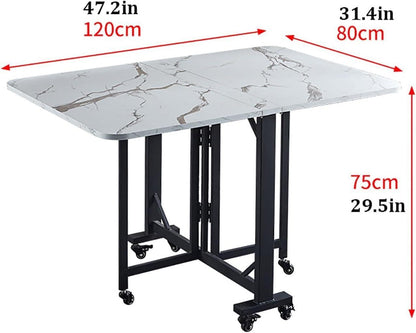 Modern Exble Dining Table Foldable Drop Leaf Kitchen Table Multifunctional Expandable Design with Adjustable Foot Pads Sturdy Carbon Steel Frame for Small Spaces