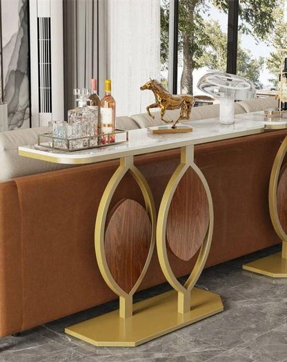 Original marble Console Table: White Entryway Table with Golden Frame - Luxurious Narrow Sofa Side Table - Long Table for Hallway Corridor