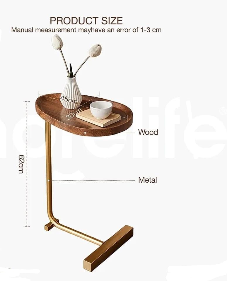 C Shaped Side Table for Sofa Couch Bed Farmhouse Narrow Small End Table Movable Corner Accent Coffee Table for Living Room Bedroom Office Small Spaces Decoration
