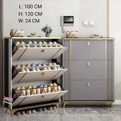 Shoe Cabinet with 3 Flip Drawers,Modern Slim Hidden Shoes Storage Organizer and Free Standing Tipping Bucket Shoe Rack Narrowwith Door for Entryway White