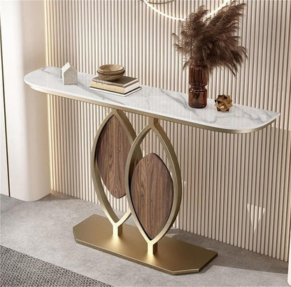 Original marble Console Table: White Entryway Table with Golden Frame - Luxurious Narrow Sofa Side Table - Long Table for Hallway Corridor