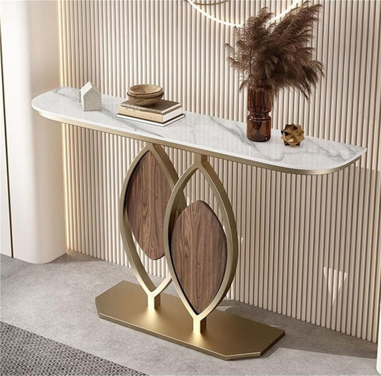 Original marble Console Table: White Entryway Table with Golden Frame - Luxurious Narrow Sofa Side Table - Long Table for Hallway Corridor