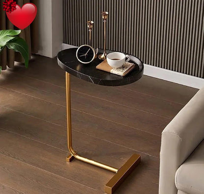 C Shaped Side Table for Sofa Couch Bed Farmhouse Narrow Small End Table Movable Corner Accent Coffee Table for Living Room Bedroom Office Small Spaces Decoration