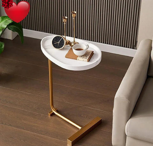 C Shaped Side Table for Sofa Couch Bed Farmhouse Narrow Small End Table Movable Corner Accent Coffee Table for Living Room Bedroom Office Small Spaces Decoration