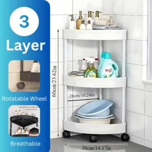 3-TIER CORNER ORGANIZER WITH ROTATABLE WHEELS –