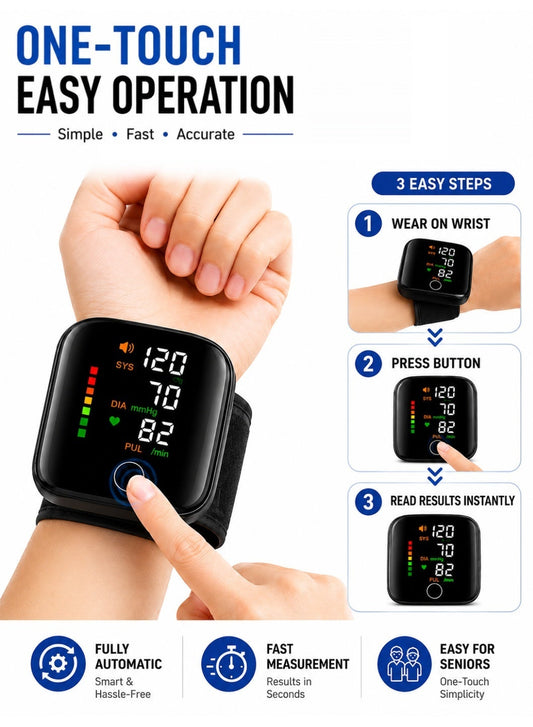 Digital Wrist Blood Pressure Monitor, Automatic BP & Heart Rate Monitor with Adjustable Wrist Cuff, 2×99 Memory Storage, Large LCD Display, Voice Broadcast & Portable Carrying Case