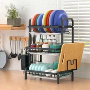 3-TIER DISH RACK WITH UTENSIL HOLDER AND CUTTING BOARD HOLDER