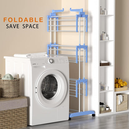 Three Layer Cloth Rack with Stainless Steel Rods and 360-Degree Chrome Hook for Small Spaces