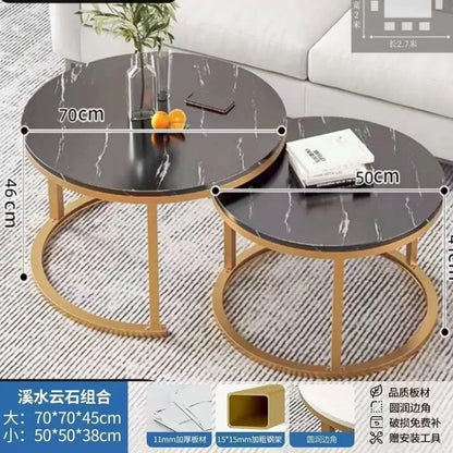 2 in 1 Marble Texture Coffee Table, Round Combination Home Furniture,