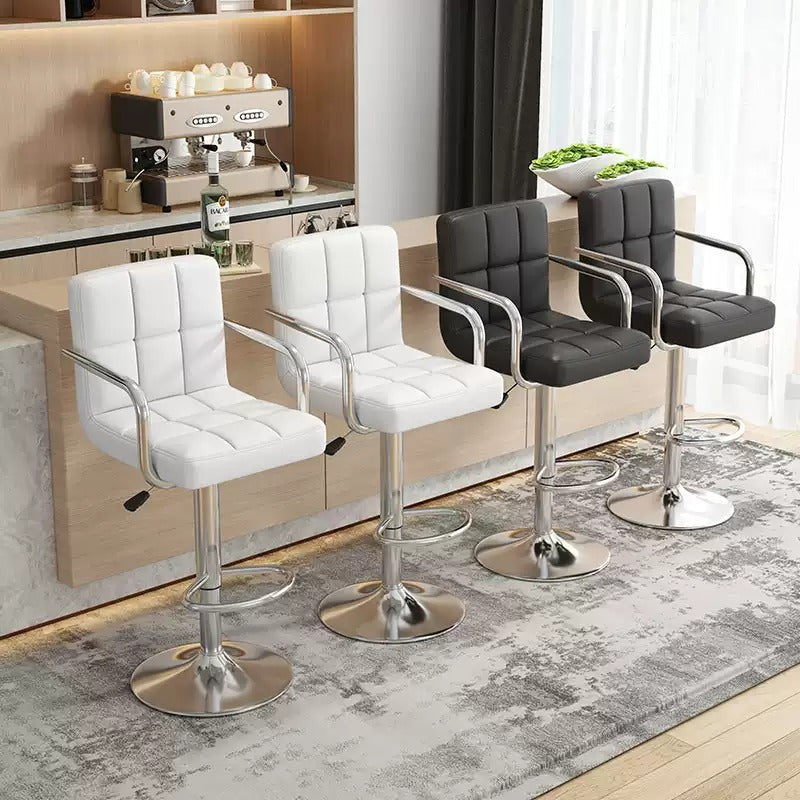 Modern Height Adjustable Bar Stool, PU Leather Swivel Counter Chair with Back Support, 360 Degree Rotation, Hydraulic Lift, White Cushioned Seat for Kitchen Island