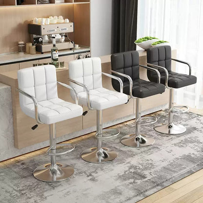 Modern Height Adjustable Bar Stool, PU Leather Swivel Counter Chair with Back Support, 360 Degree Rotation, Hydraulic Lift, White Cushioned Seat for Kitchen Island