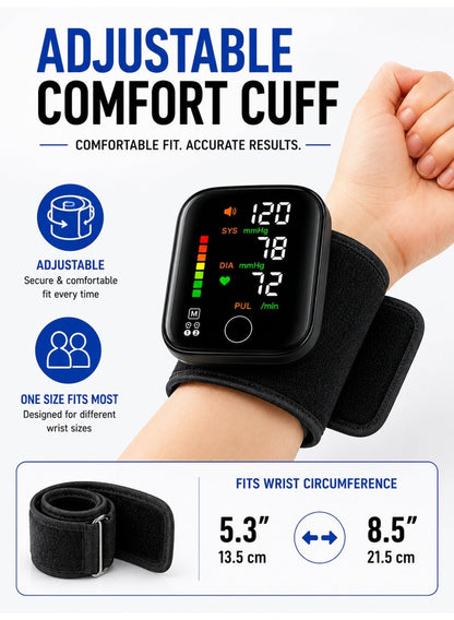 Digital Wrist Blood Pressure Monitor, Automatic BP & Heart Rate Monitor with Adjustable Wrist Cuff, 2×99 Memory Storage, Large LCD Display, Voice Broadcast & Portable Carrying Case