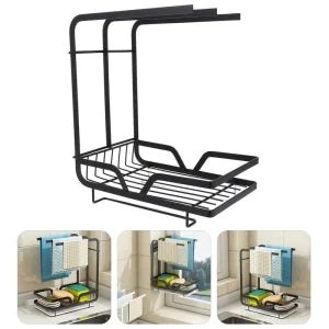 KITCHEN SINK CADDY SPONGE AND TOWEL HOLDER, SINK TOP ORGANIZER, SPONGE AND KITCHEN TOWEL HOLDER