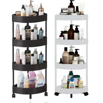 4-TIER CORNER STORAGE ORGANIZER WITH ROTATABLE WHEELS