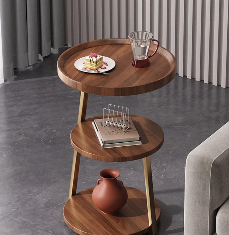 3-Tier Round Modern Side Table，Metal Frame Round Sofa Table, Small Space Coffee Table