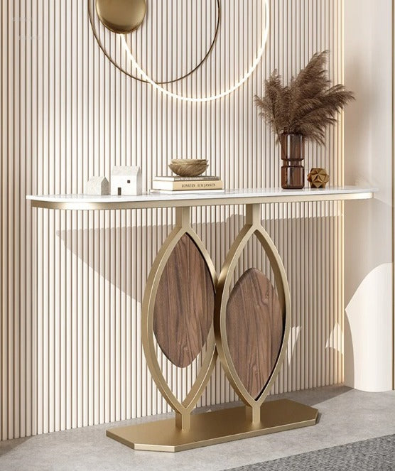 Original marble Console Table: White Entryway Table with Golden Frame - Luxurious Narrow Sofa Side Table - Long Table for Hallway Corridor