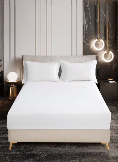 3-Piece White Microfiber Fitted Bedsheet Set Includes 1 Deep-Pocket Sheet for a Snug Fit and 2 Pillow Covers Available in King, Queen and Single Sizes
