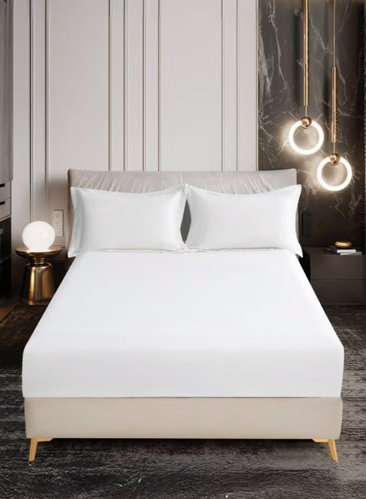 3-Piece White Microfiber Fitted Bedsheet Set Includes 1 Deep-Pocket Sheet for a Snug Fit and 2 Pillow Covers Available in King, Queen and Single Sizes