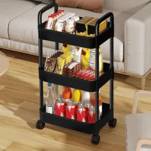 3 TIER UTILITY ROLLING CART, MULTIFUNCTIONAL STORAGE TROLLEY