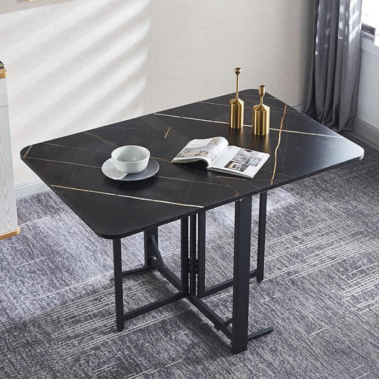 Modern Exble Dining Table Foldable Drop Leaf Kitchen Table Multifunctional Expandable Design with Adjustable Foot Pads Sturdy Carbon Steel Frame for Small Spaces