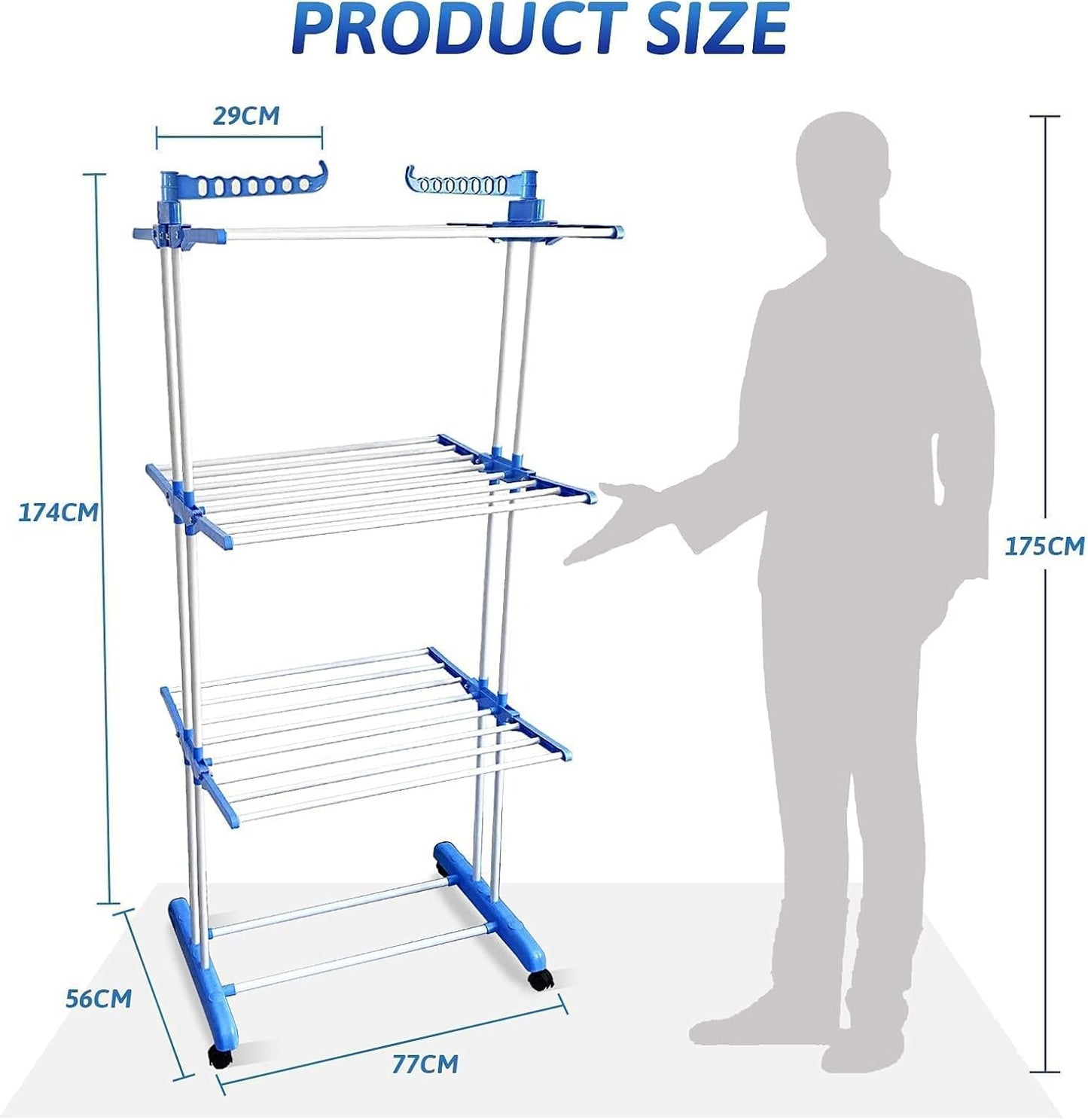 Three Layer Cloth Rack with Stainless Steel Rods and 360-Degree Chrome Hook for Small Spaces