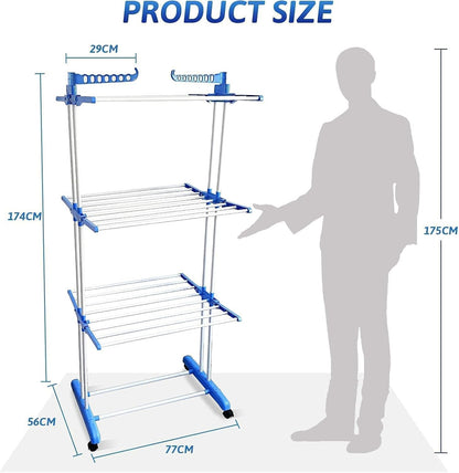 Three Layer Cloth Rack with Stainless Steel Rods and 360-Degree Chrome Hook for Small Spaces