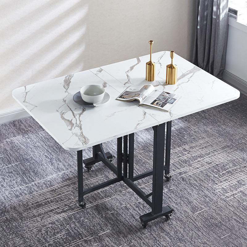 Modern Exble Dining Table Foldable Drop Leaf Kitchen Table Multifunctional Expandable Design with Adjustable Foot Pads Sturdy Carbon Steel Frame for Small Spaces
