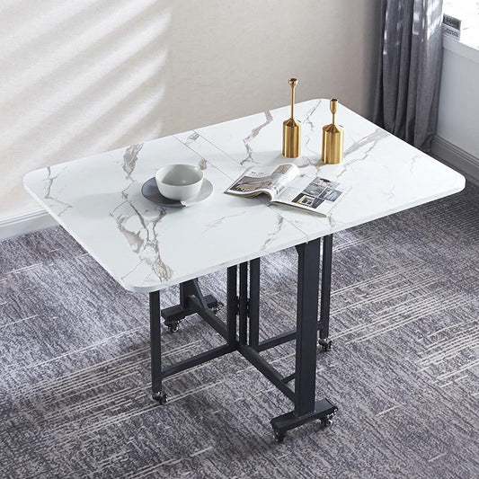 Modern Exble Dining Table Foldable Drop Leaf Kitchen Table Multifunctional Expandable Design with Adjustable Foot Pads Sturdy Carbon Steel Frame for Small Spaces