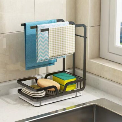 KITCHEN SINK CADDY SPONGE AND TOWEL HOLDER, SINK TOP ORGANIZER, SPONGE AND KITCHEN TOWEL HOLDER