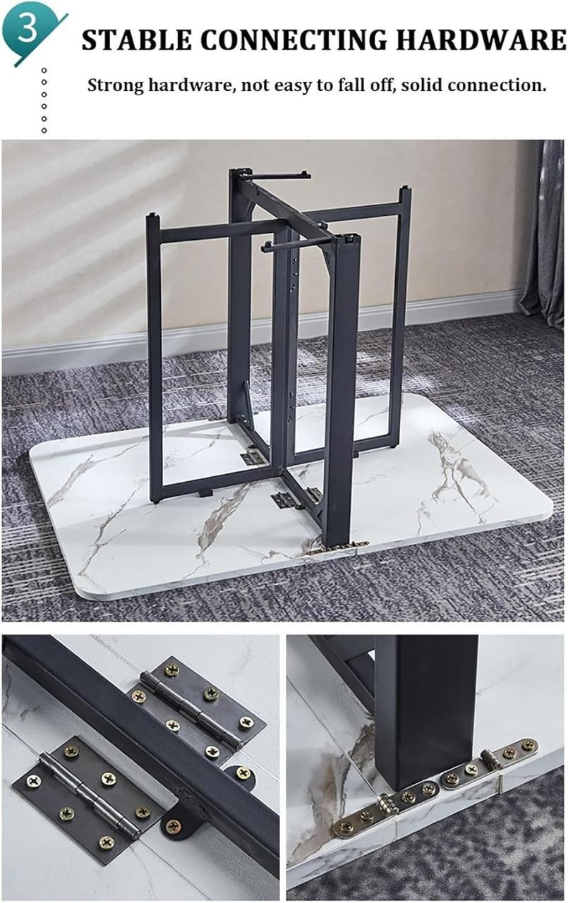 Modern Exble Dining Table Foldable Drop Leaf Kitchen Table Multifunctional Expandable Design with Adjustable Foot Pads Sturdy Carbon Steel Frame for Small Spaces