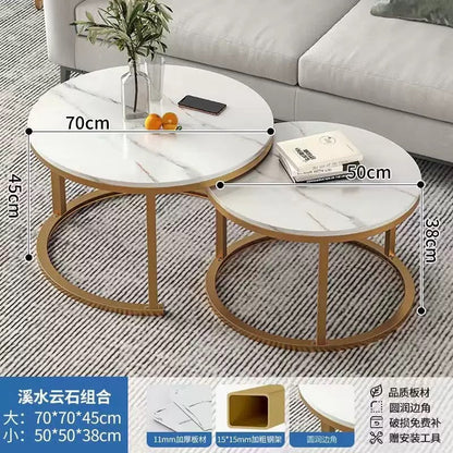 2 in 1 Marble Texture Coffee Table, Round Combination Home Furniture,