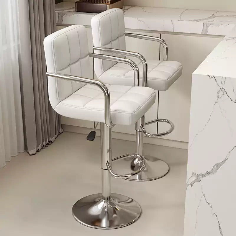 Modern Height Adjustable Bar Stool, PU Leather Swivel Counter Chair with Back Support, 360 Degree Rotation, Hydraulic Lift, White Cushioned Seat for Kitchen Island