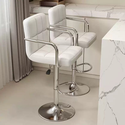 Modern Height Adjustable Bar Stool, PU Leather Swivel Counter Chair with Back Support, 360 Degree Rotation, Hydraulic Lift, White Cushioned Seat for Kitchen Island