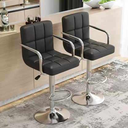 Modern Height Adjustable Bar Stool, PU Leather Swivel Counter Chair with Back Support, 360 Degree Rotation, Hydraulic Lift, White Cushioned Seat for Kitchen Island