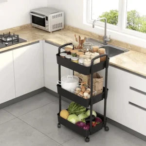3 TIER UTILITY ROLLING CART, MULTIFUNCTIONAL STORAGE TROLLEY